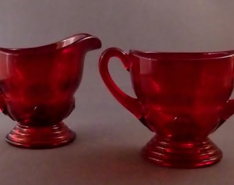 Vintage 1930's New Martinsville Moondrops Sugar and Creamer Ruby Red. Perfect