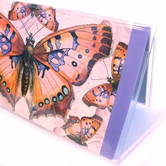 Checkbook Cover Lovely Butterflies orange pink and by beesocks