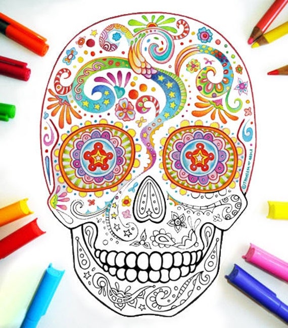 Sugar Skull Coloring Pages 21 Printable PDF Blank by thaneeya