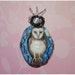 Barn Owl Hand Painted OOAK Pendant Wearable Art With Glow in the Dark Moon Stars