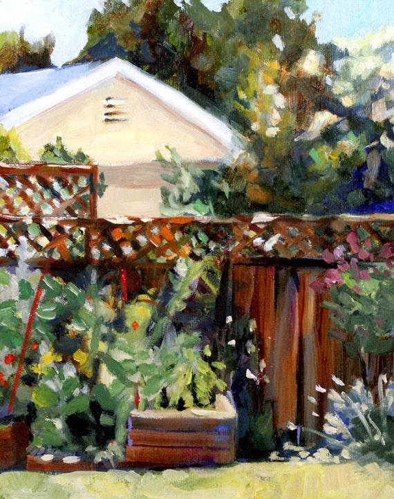 Backyard Fence print of original oil painting