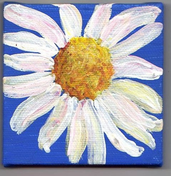 Shasta Daisy Painting close up on Cobalt Blue by SharonFosterArt