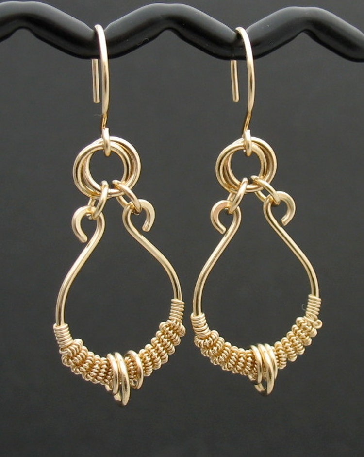 Solid 14k Gold Wire Wrapped Earrings Real Gold by LoneRockJewelry