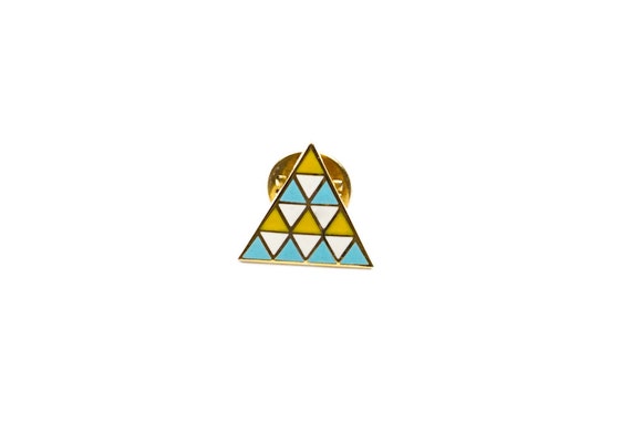 enameled triangle pin with saffiano trim