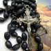 Vintage 1950s Ebony Wood Black Rosary Beads Silver Cross Crucifix