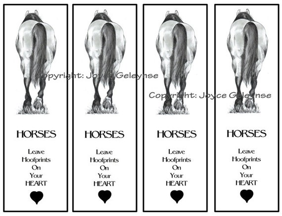 Items similar to Printable Bookmarks, HORSES in Pencil, Horses Leave