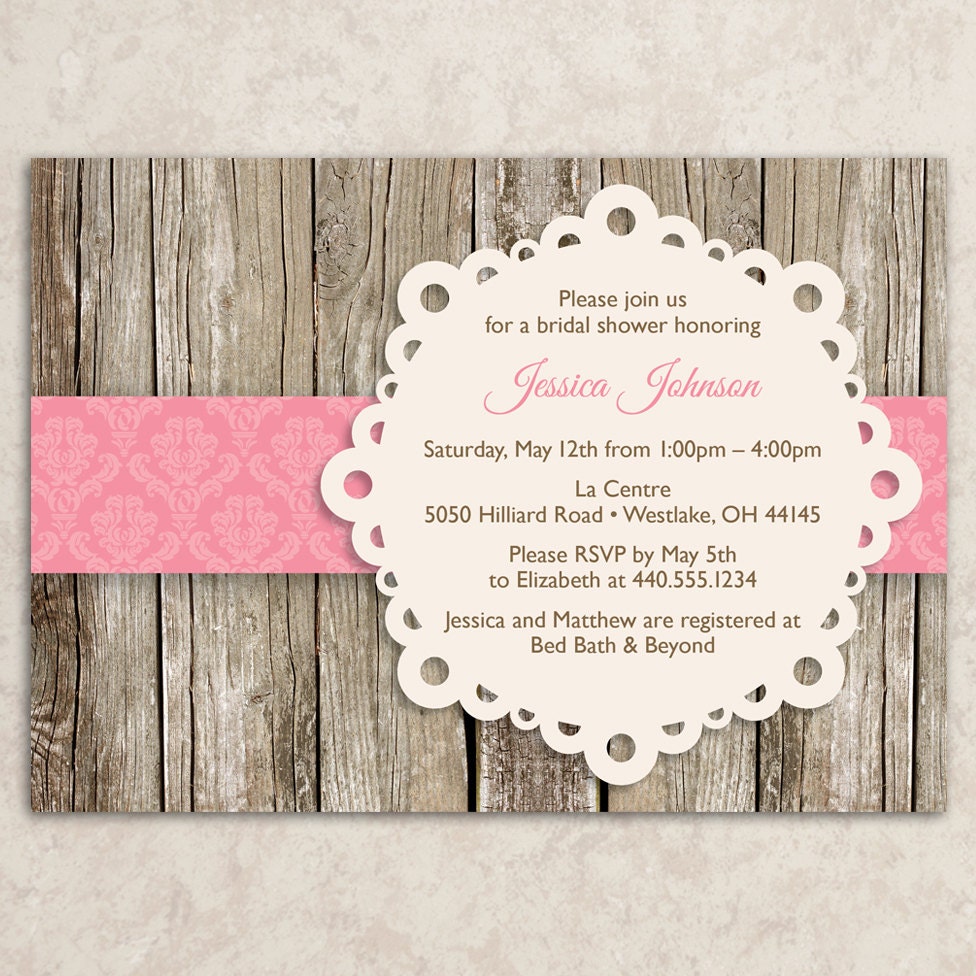 shower short wording baby invitation Rustic Printable Invitation Bridal DesignsWithStyle by Shower DIY