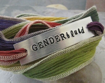 Gender Fluid Ribbon Wrap Bracelet, Gender Fluid Bracelet, Rainbow Ribbon, lgbt, androgynous, transgender, trans bracelet, non binary