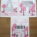 Pink Black Paris Parisan Toile 3 Art Prints For Girls bedding or bath decor