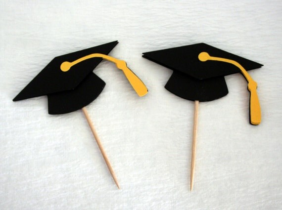 3-D Paper Graduation Cap Cupcake Toppers set of by PicksandStones