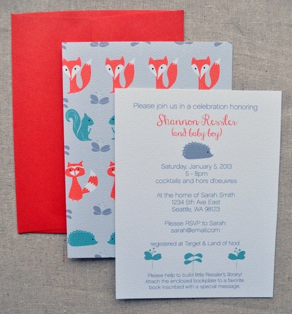 Woodland Creatures Baby Shower Invitation Set Woodland Creatures Baby Shower Invitation Set