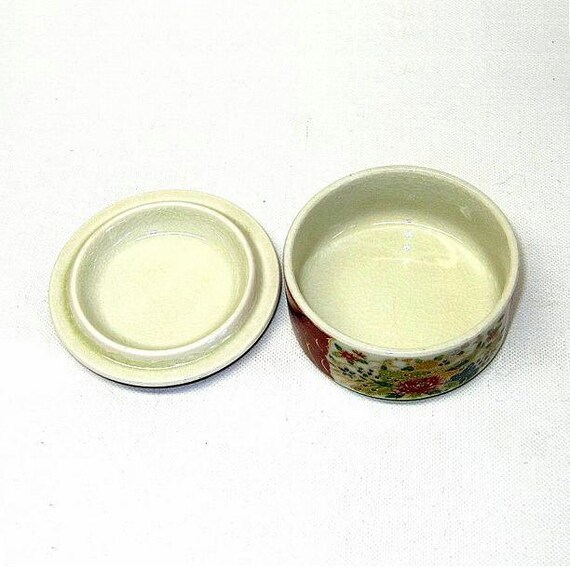 Vintage Porcelain Trinket Dish Double Peacock Satsuma Heritage