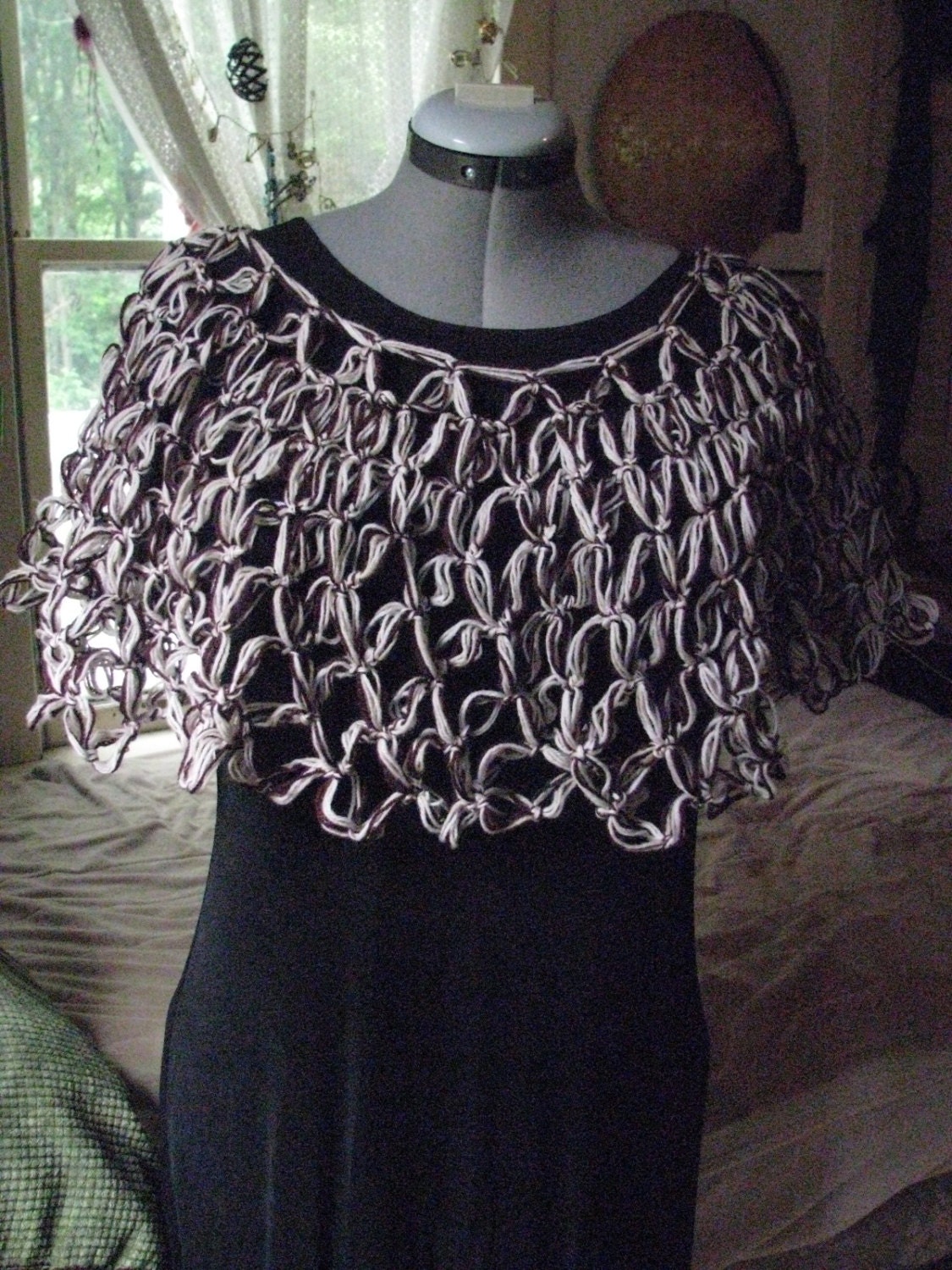 Brown Crocheted Mesh Poncho or shawl