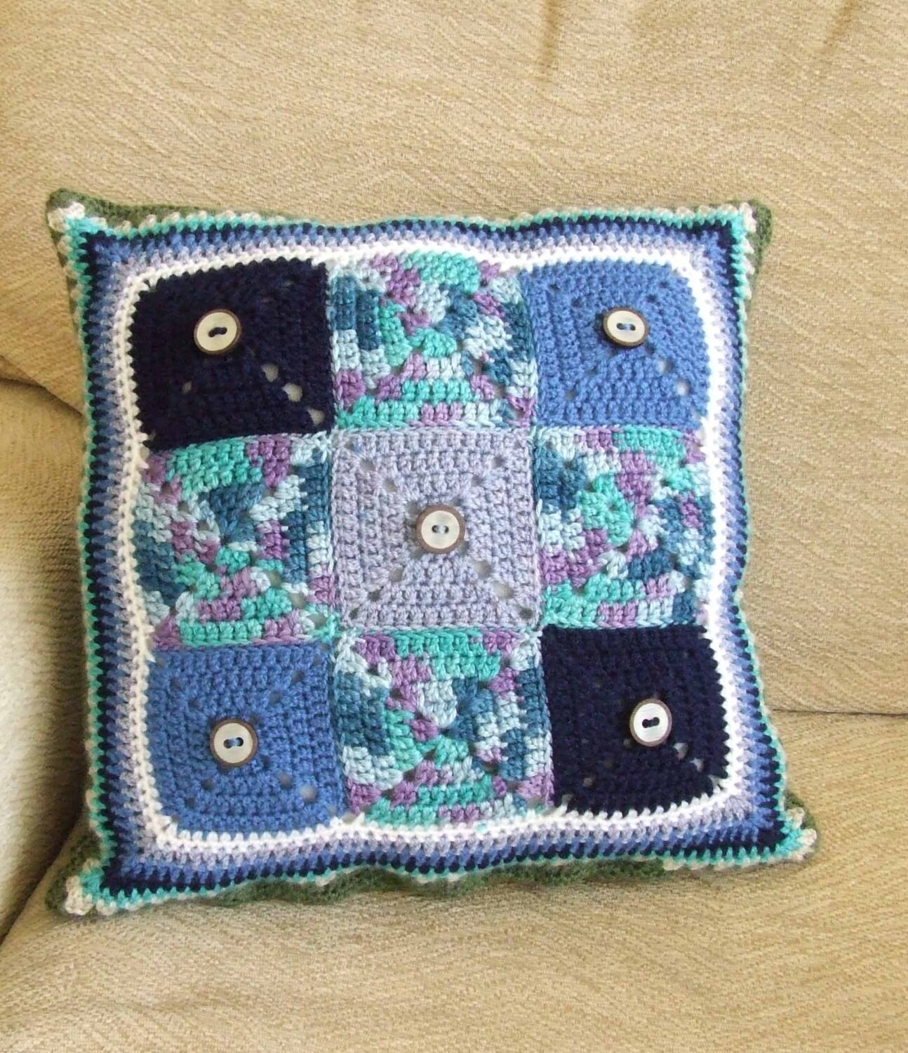 Blue Monday Crochet Cushion Cover