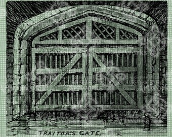 Digital Download Tower of London Traitor's Gate, Antique Illustration, Vintage drawing, UK, British Gate of Death, digi stamp, digital stamp