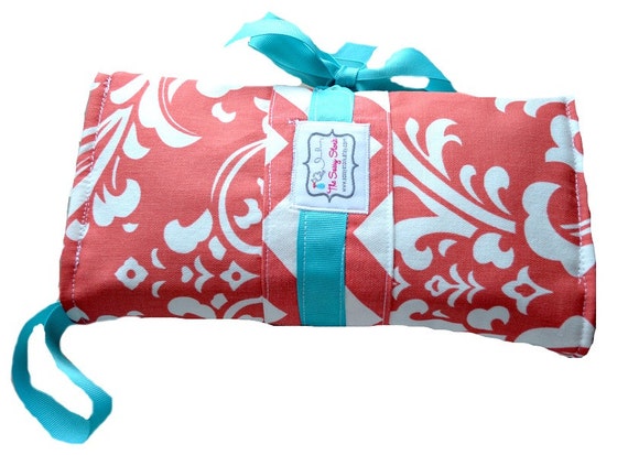 Coral/Turquoise and chevron diaper clutch