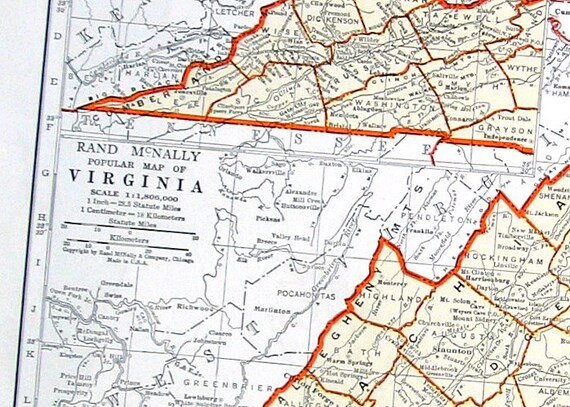 Virginia Washington Map 1942 Vintage Book Page Old Map