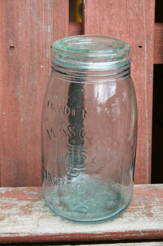 antique Mason canning jar blue improved May 23 by stockintrade