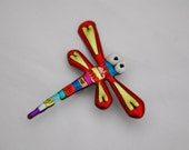 Colorful Dragonfly pin - red and yellow dragonfly insect brooch