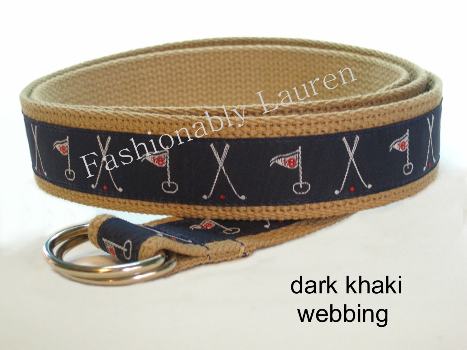Women's Golf Belt / Khaki D Ring Belt / Golf Ribbon Belt