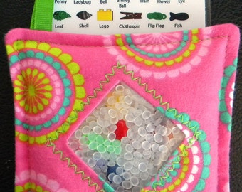 I Spy Bag - Mini with SEWN Word List and Detachable PICTURE LIST- Scalloped Flowers