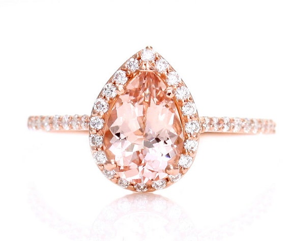 Pear Morganite Engagement Ring 14K Rose Gold Diamond by RareEarth