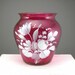 RESERVED - Cranberry Optic Glass Vase White Flowers Hand Painted Circa 1960-70s 4-1/4" Tall Beautiful Home Decor Piece