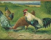 Wood Block Chickens Rooster Hens Shelf Sitter Vintage Style Kitchen Decor ss54