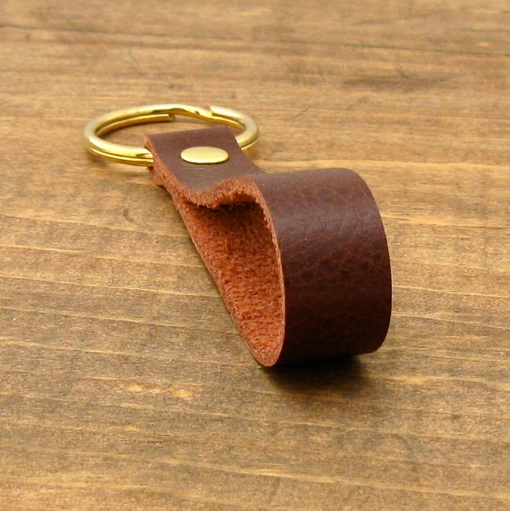 Mens Keychain A Handmade Brown Leather Keychain in Brass and