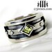 Silver Wedding Ring Green Peridot Stone Engagement Band Mens Unisex Moorish Gothic Size 8