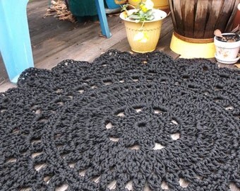 Black Outdoor Cord Crochet Rug 35" LAST ONE