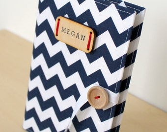 Father's day gift personalized brag book photo album in navy chevron grandmas book
