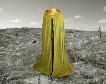 Green Cloak Hooded Cape Faux Suede Halloween Costume Renaissance Festival Wedding
