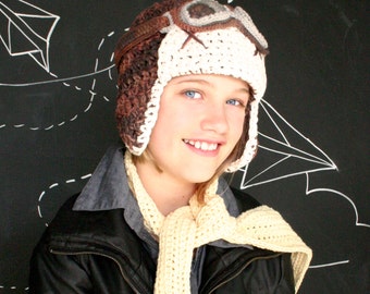 Aviator Hat Set with Goggles - Cotton Crochet