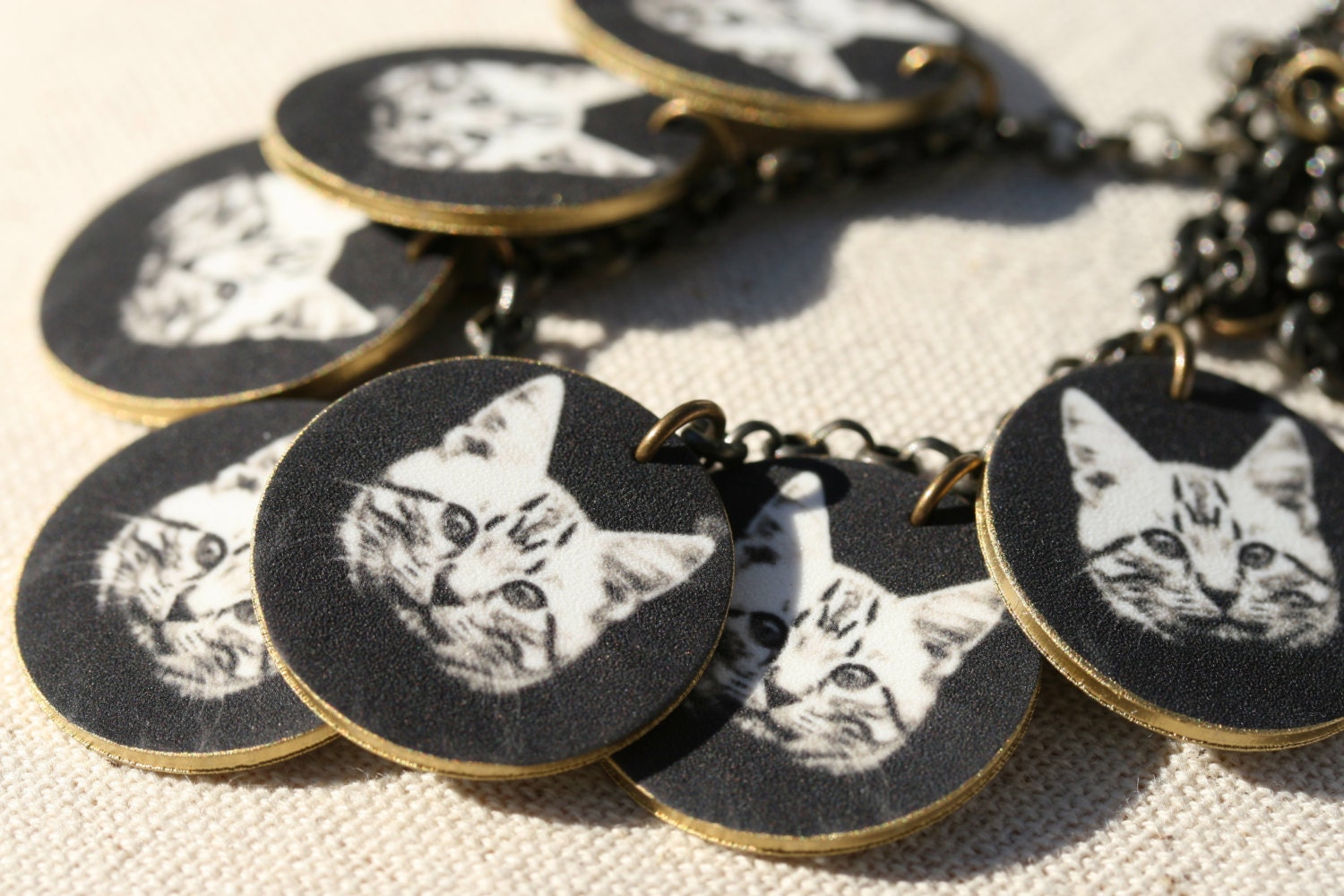 Black and White Kitty Charm Necklace Cat Necklace Charm