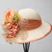 Tea Party Deby Hat Edwardian Summer Church Straw Hats Wide Brim Cloche with Peach Flower
