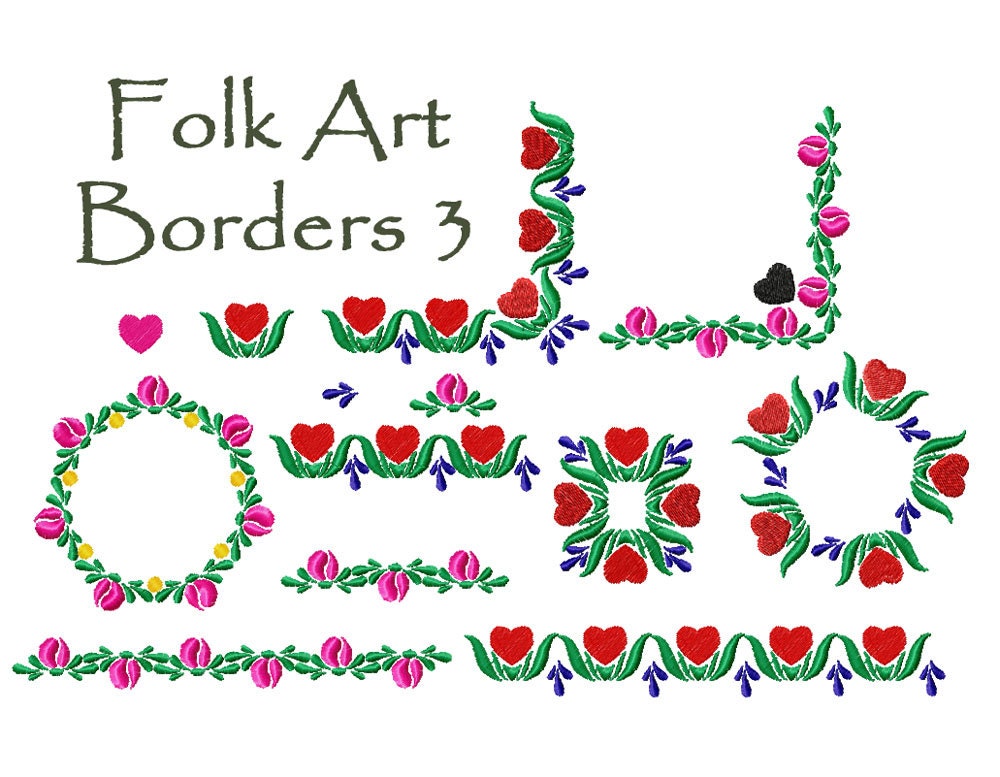 FOLK ART BORDERS 3 Machine embroidery Designs from chelseabint on Etsy
