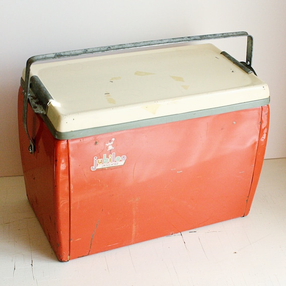 Vintage Cooler Ice Chest Jubilee Metal Orange And