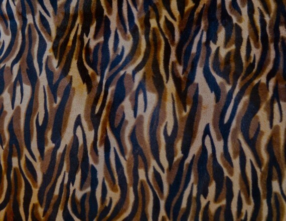 Tiger Skin Print Fleece Fabric in Brown Black and Beige