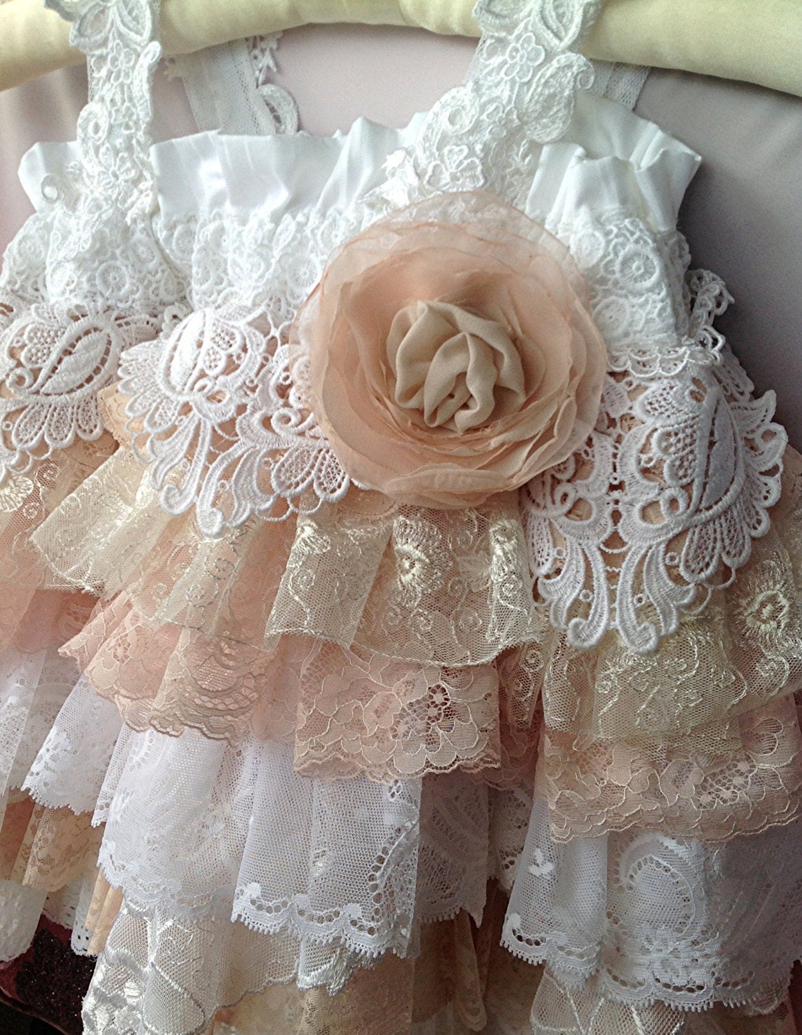 Flower Girl Vintage Lace Dress Wedding Easter Sunday Dress
Ivory Lace Vintage Flower Girl Dress