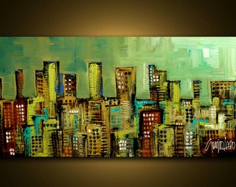 Original Painting - Modern Cityscape Art by SLAZO - 24x48 Made to Order