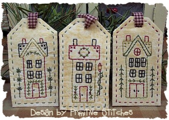 Winter Saltbox Tag Collection-Primitive Stitchery-E-PATTERN by Primitive Stitches-Instant Download