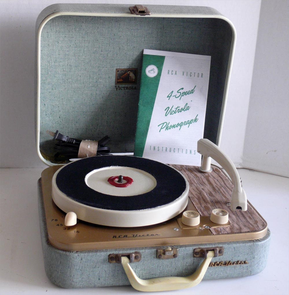 1950s RCA Portable Record Player with warranty