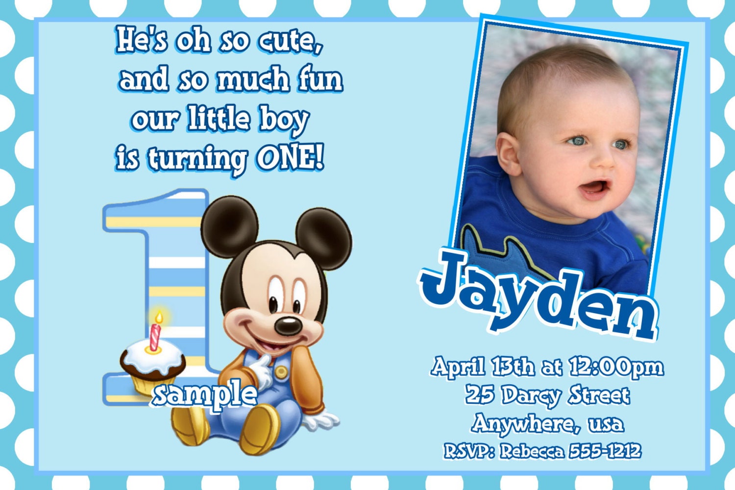 Baby Mickey First Birthday Invitations 7