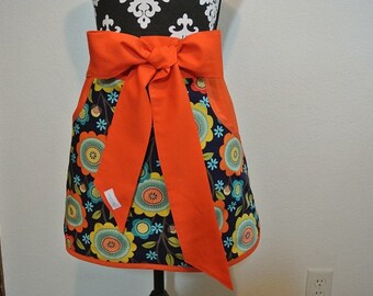 Navy with Yellow/Orange/Green/Teal Adult Half Apron with Pockets