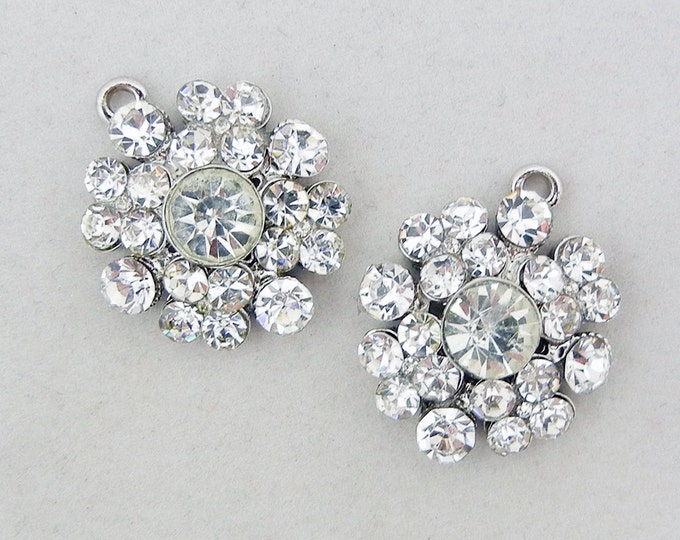 Pair of Clear Rhinestone Flower Charms