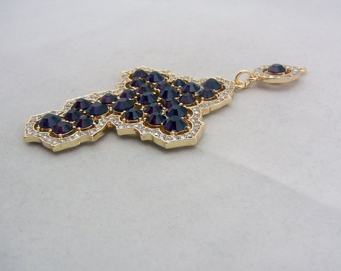 Cross Pendant with Amethyst Purple and Clear Rhinestones