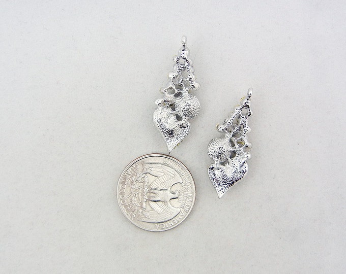 Pair of Rhinestone with Heart Design Drop Charms- Choose Your Color