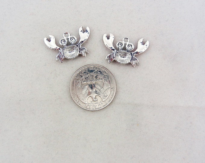 Pair of Small Crab Charms Epoxy and Rhinestones