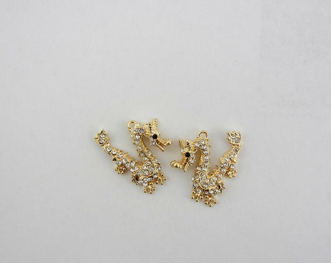 Pair of Gold-tone Dragon Charms with Rhinestones